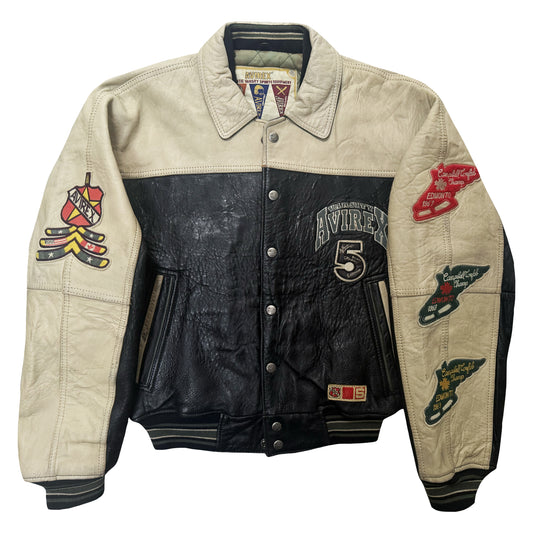 Avirex 'North West Wild Bears' Leather Varsity Jacket - S