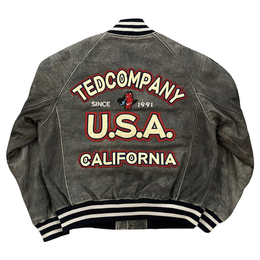 Tedman's Acid Wash Leather Varsity Jacket - L