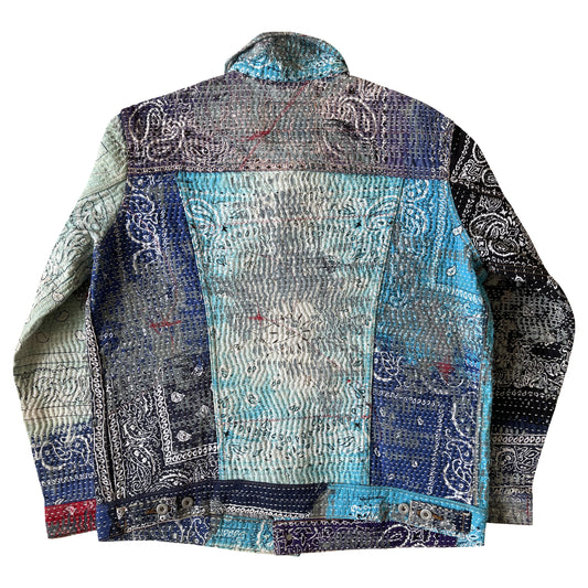 Boro Bandana Sashiko Distressed Denim Trucker Jacket - XL