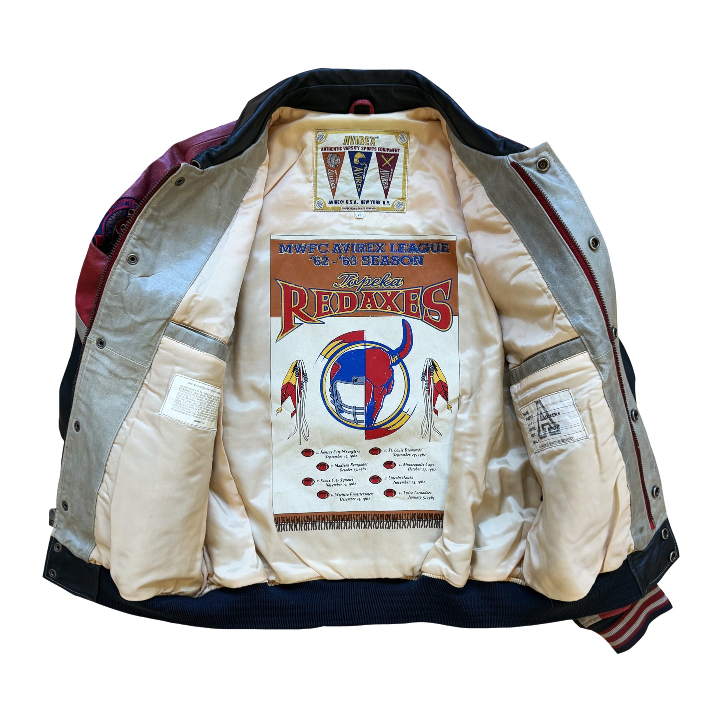 Avirex 'Red Axes' Leather Varsity Jacket - S