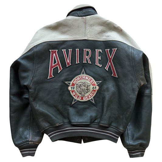 Avirex 'North West Wild Bears' Leather Varsity Jacket - S