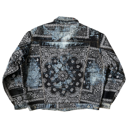 Boro Patchwork Sashiko Distressed Denim Trucker Jacket - L