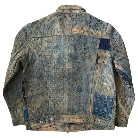 Boro Sashiko Distressed Denim Trucker Jacket - XL
