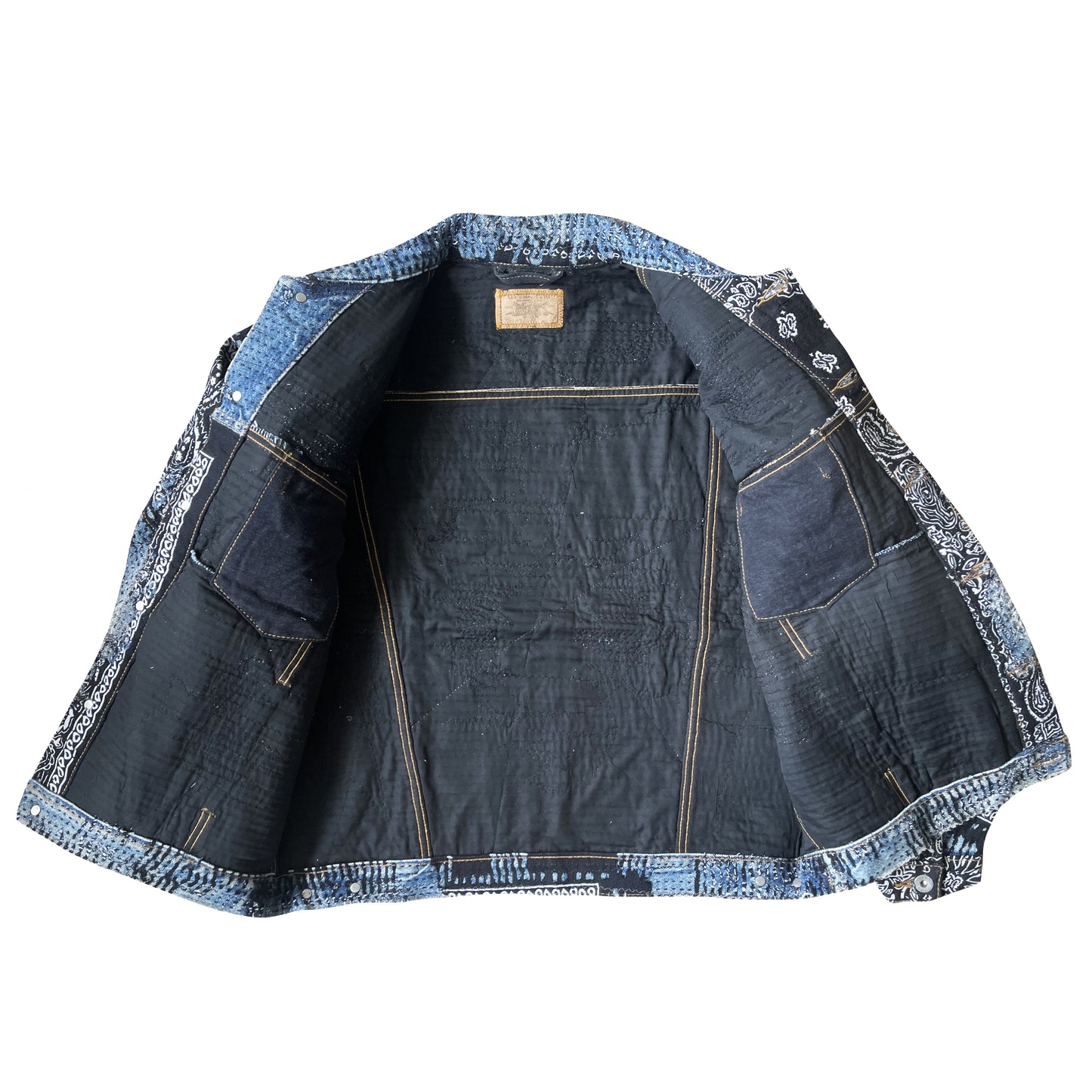 Boro Patchwork Sashiko Distressed Denim Trucker Jacket - L