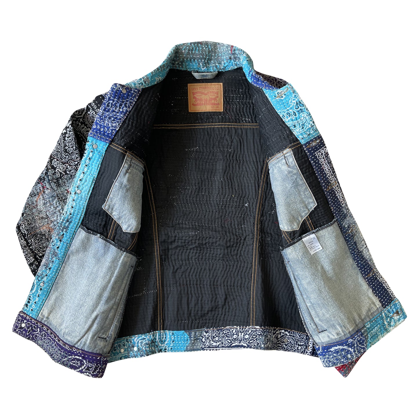 Boro Bandana Sashiko Distressed Denim Trucker Jacket - XL