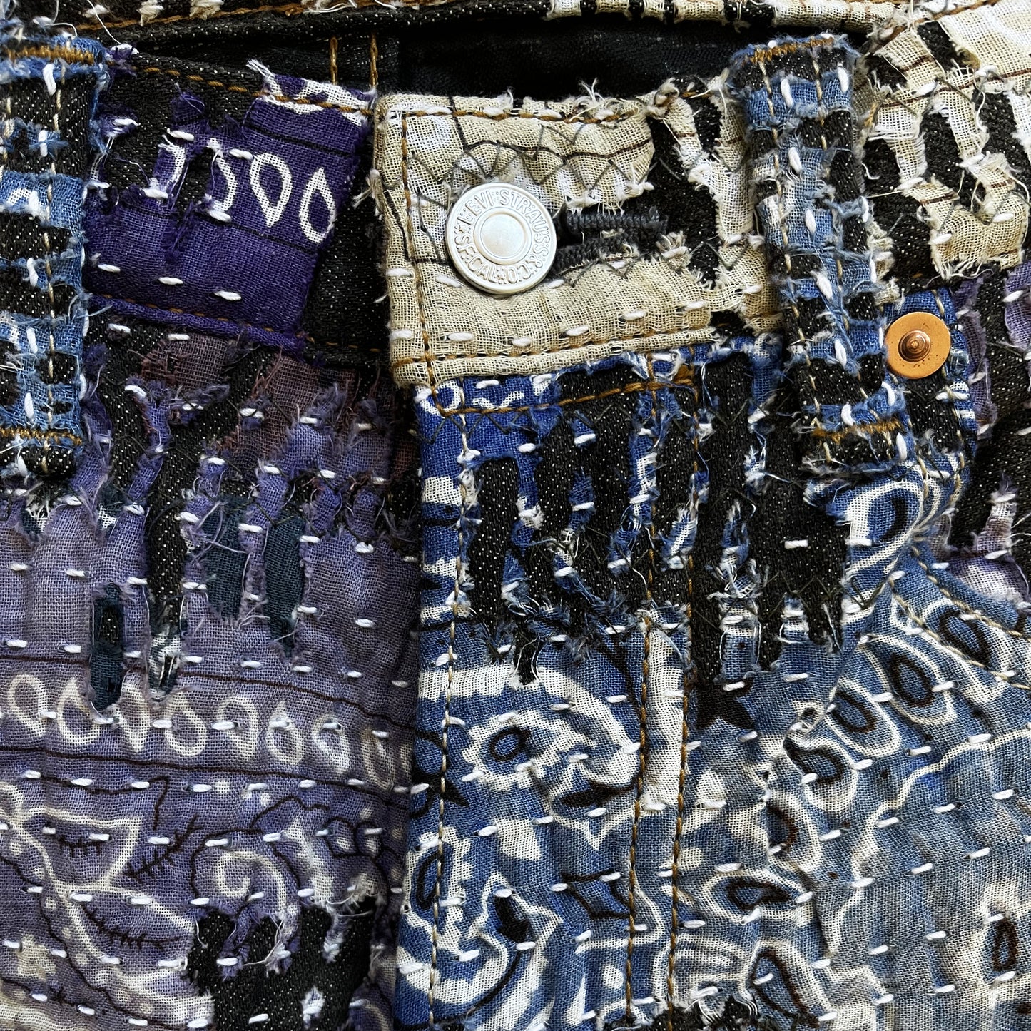 Boro Patchwork Sashiko Distressed Jeans - W32"