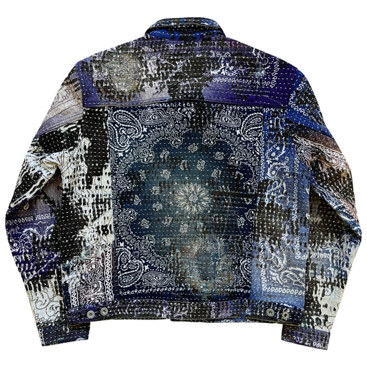 Boro Patchwork Sashiko Distressed Denim Trucker Jacket - M