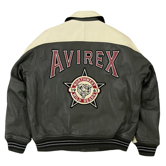 Avirex Wild Bears Leather Varsity Jacket - L
