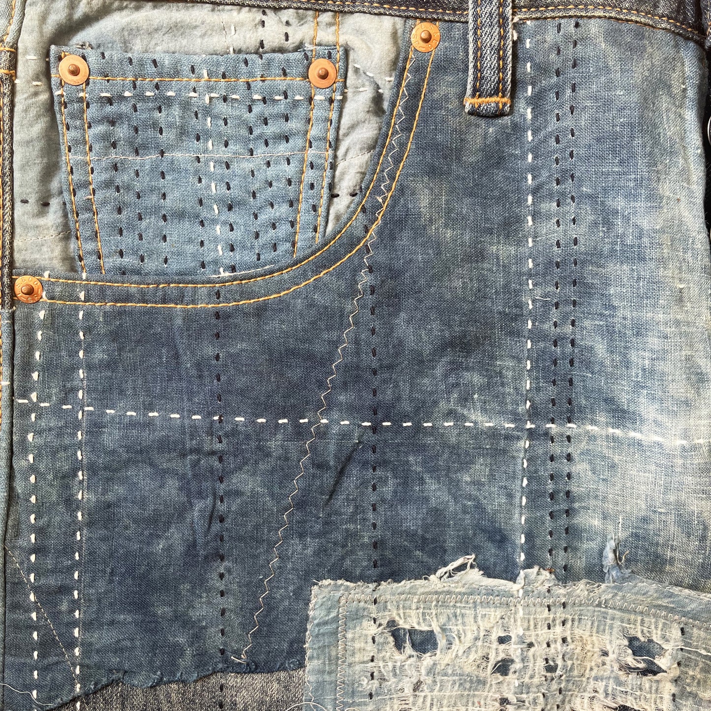 Boro Sashiko Distressed 501 Jeans - W36"