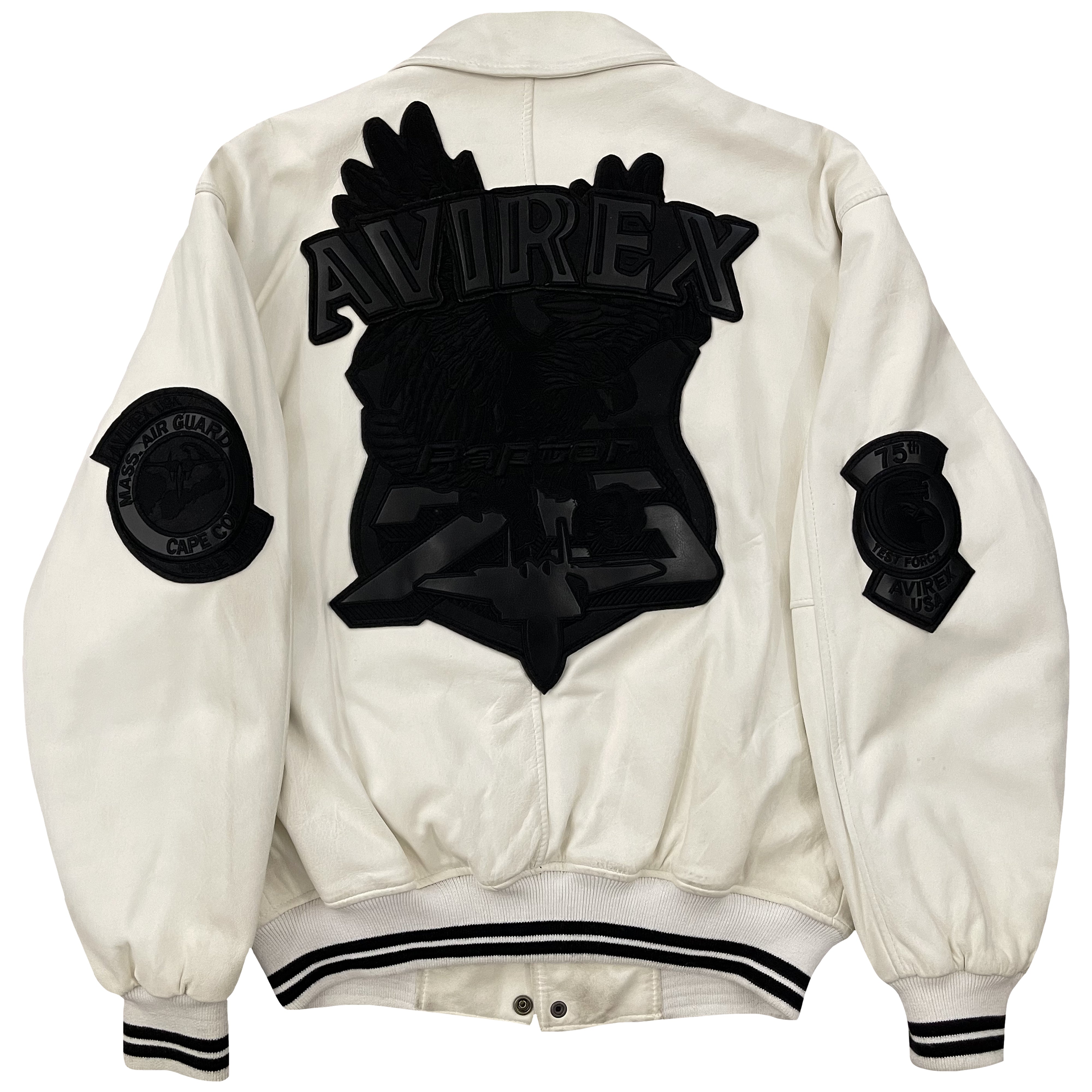 Avirex white leather best sale jacket