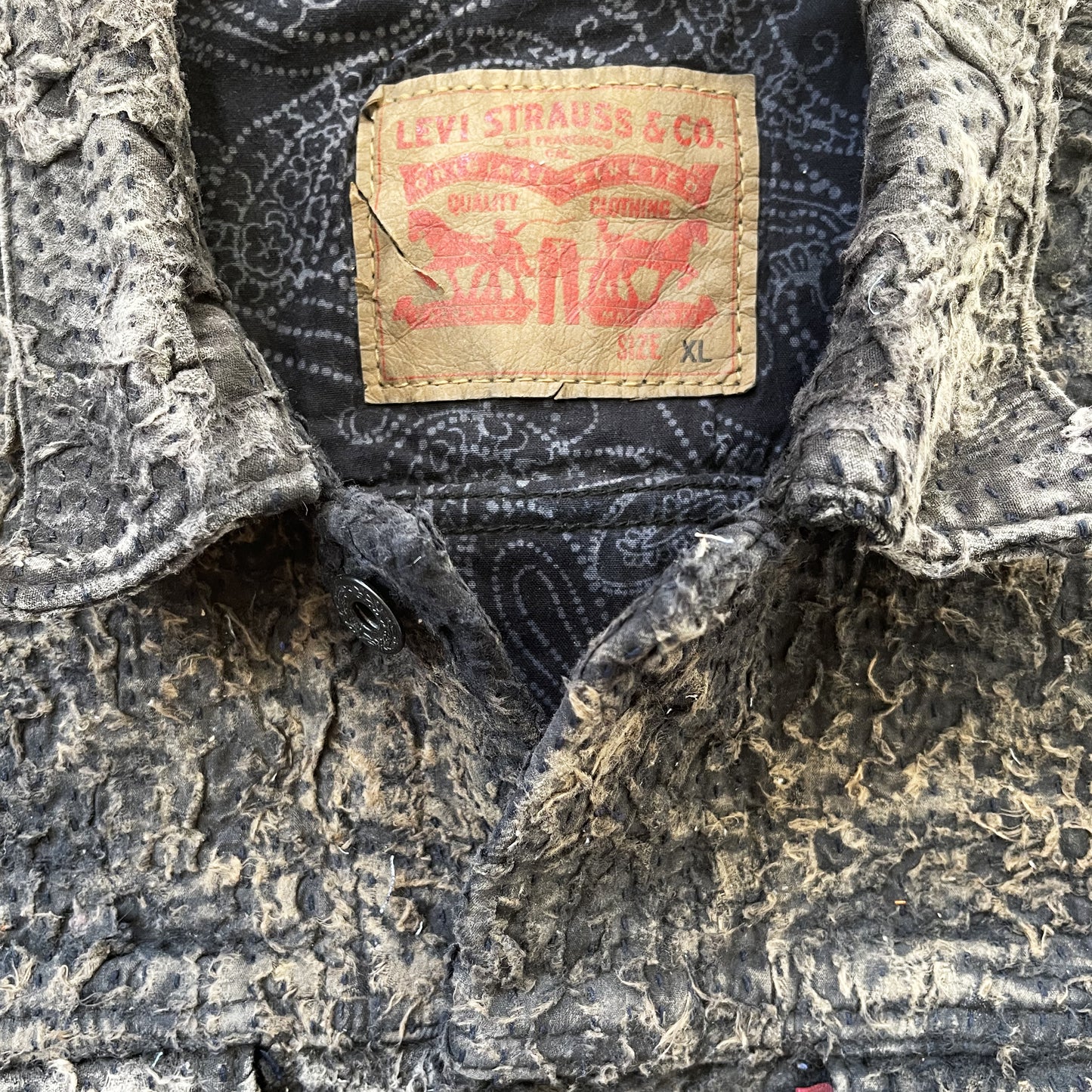 Boro Sashiko Distressed Denim Trucker Jacket - L
