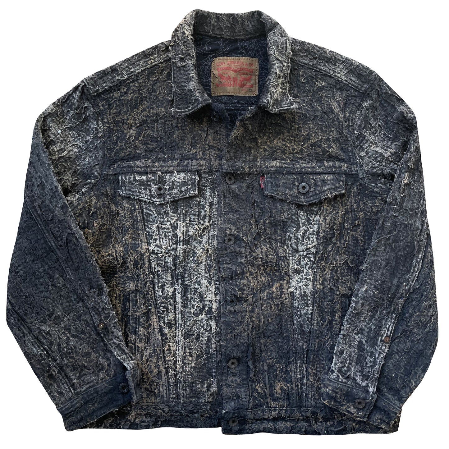 Boro Sashiko Distressed Denim Trucker Jacket - L