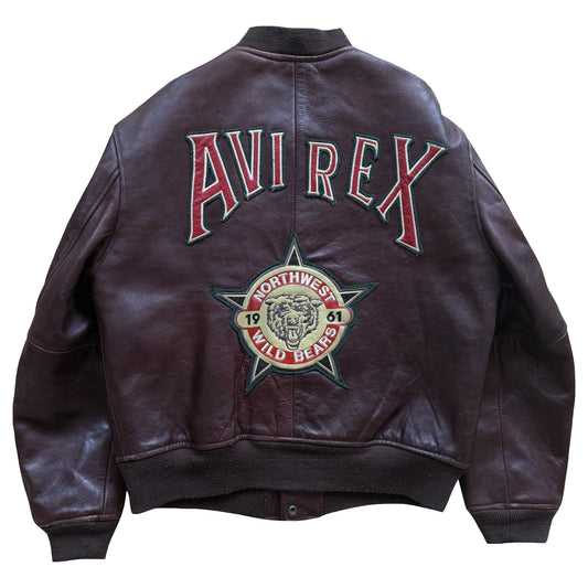 Avirex 'North West Wild Bears' Leather Varsity Jacket - S