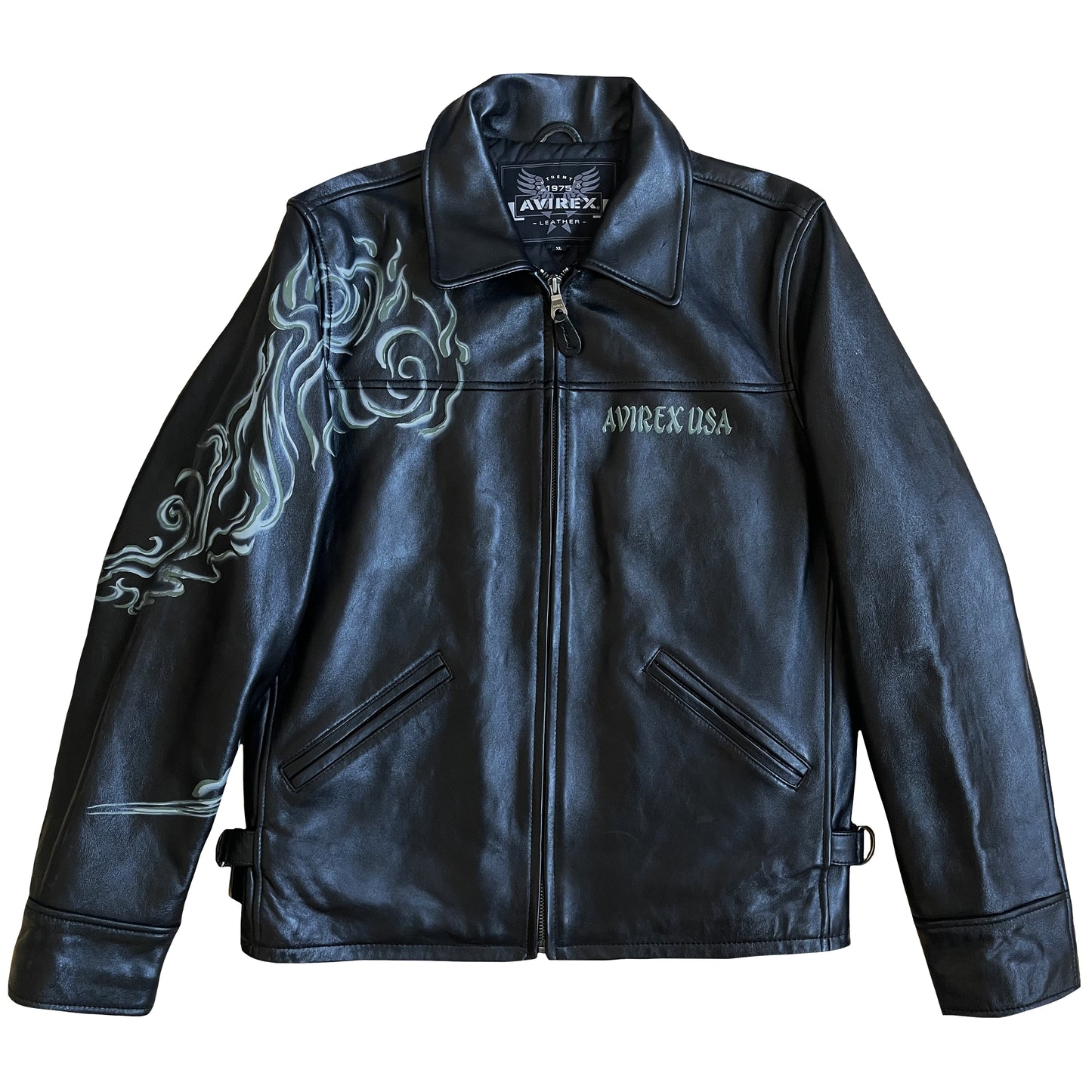 Avirex Hand Painted Dragon Leather Jacket - L