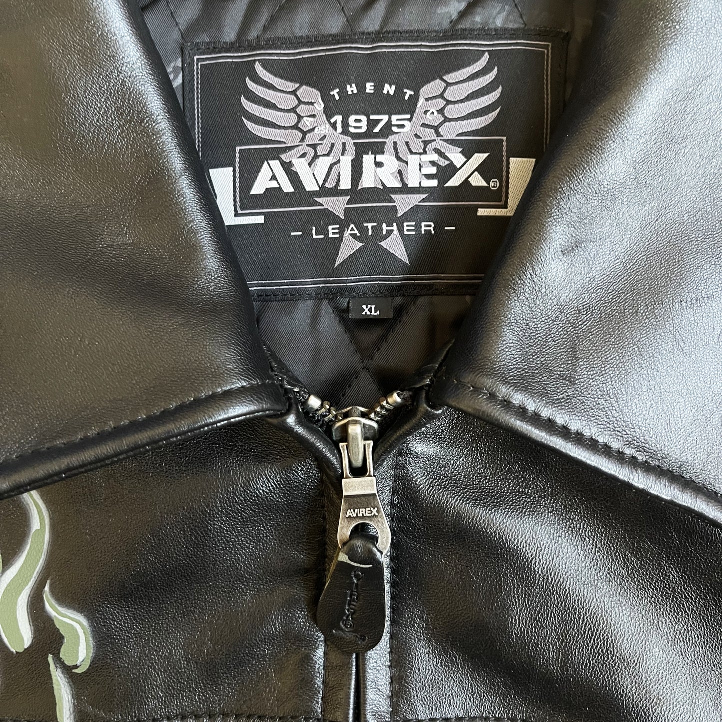 Avirex Hand Painted Dragon Leather Jacket - L