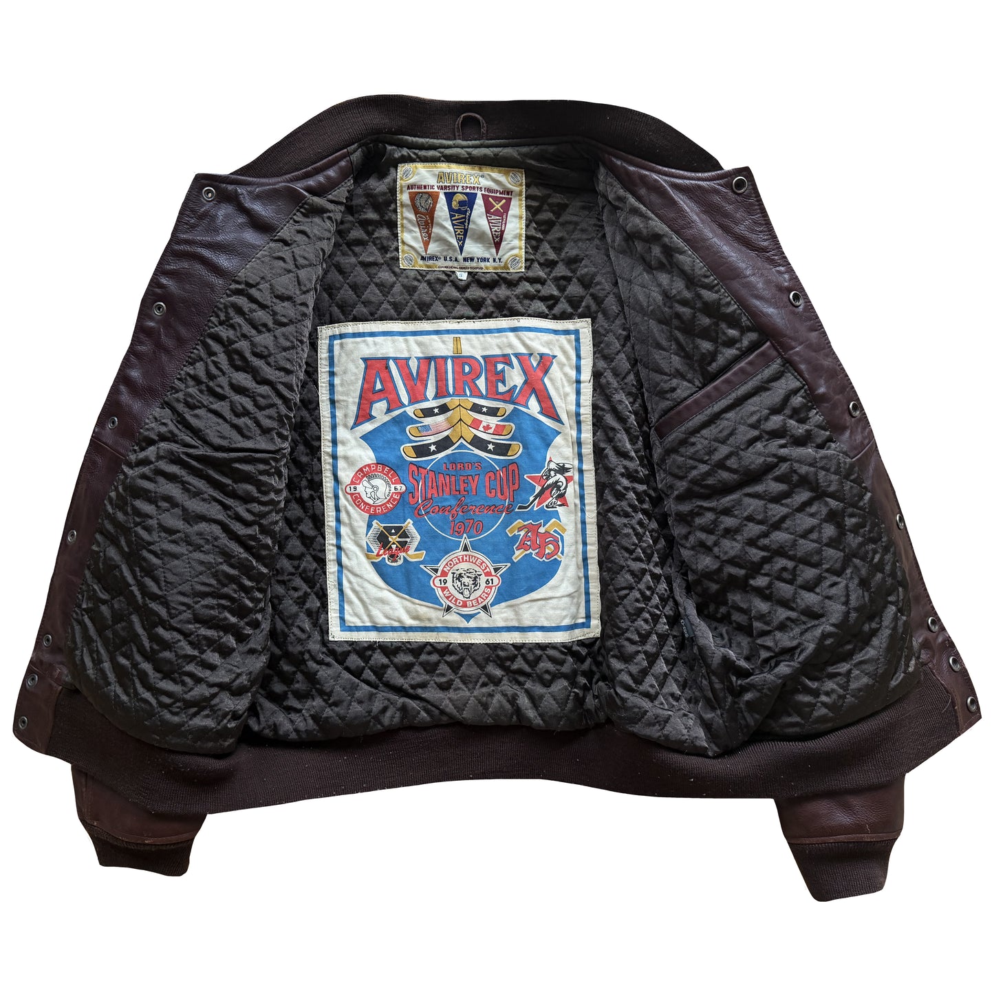 Avirex 'North West Wild Bears' Leather Varsity Jacket - S