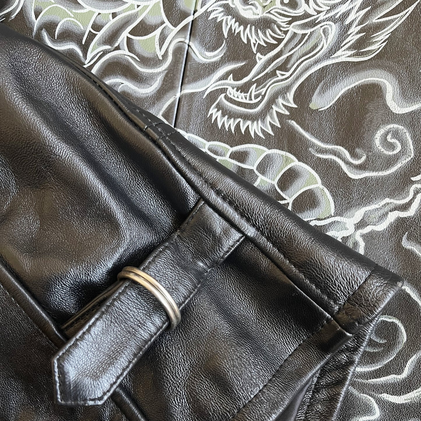 Avirex Hand Painted Dragon Leather Jacket - L