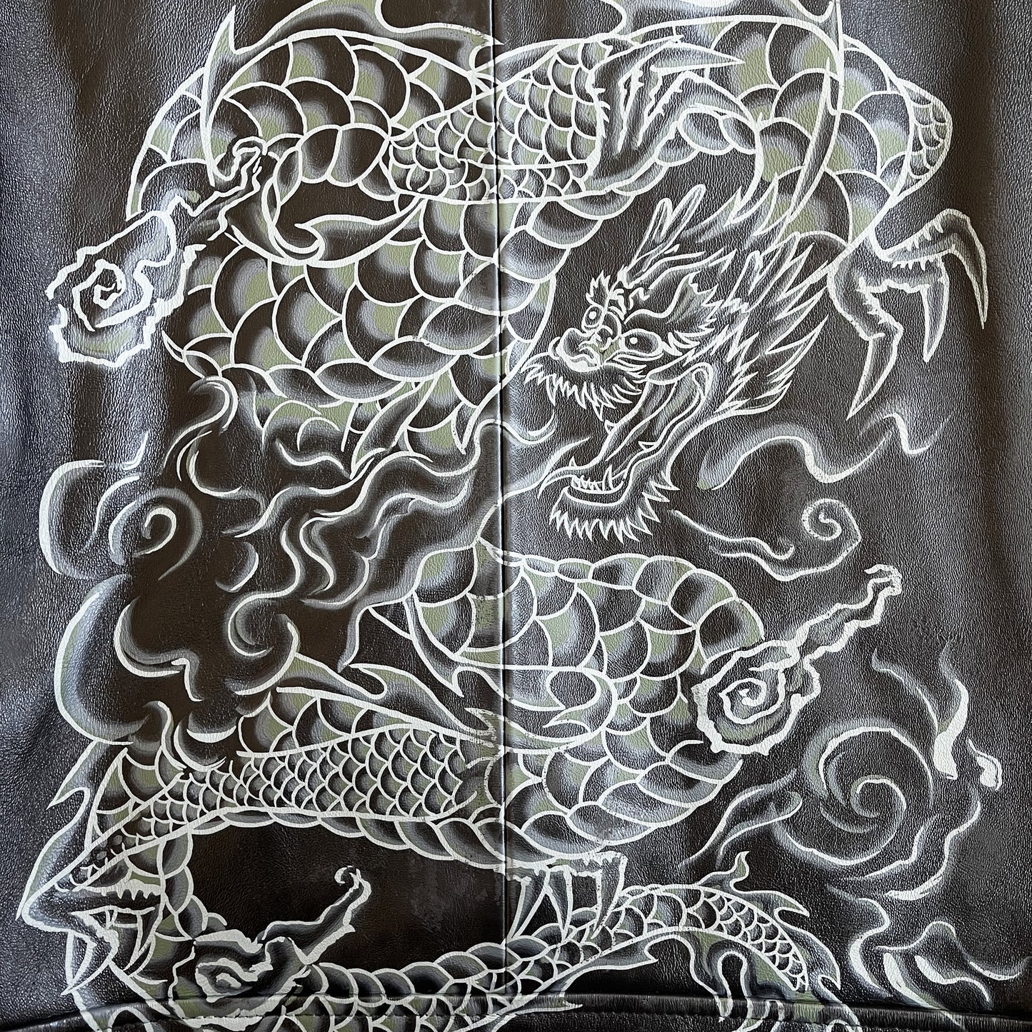 Avirex Hand Painted Dragon Leather Jacket - L