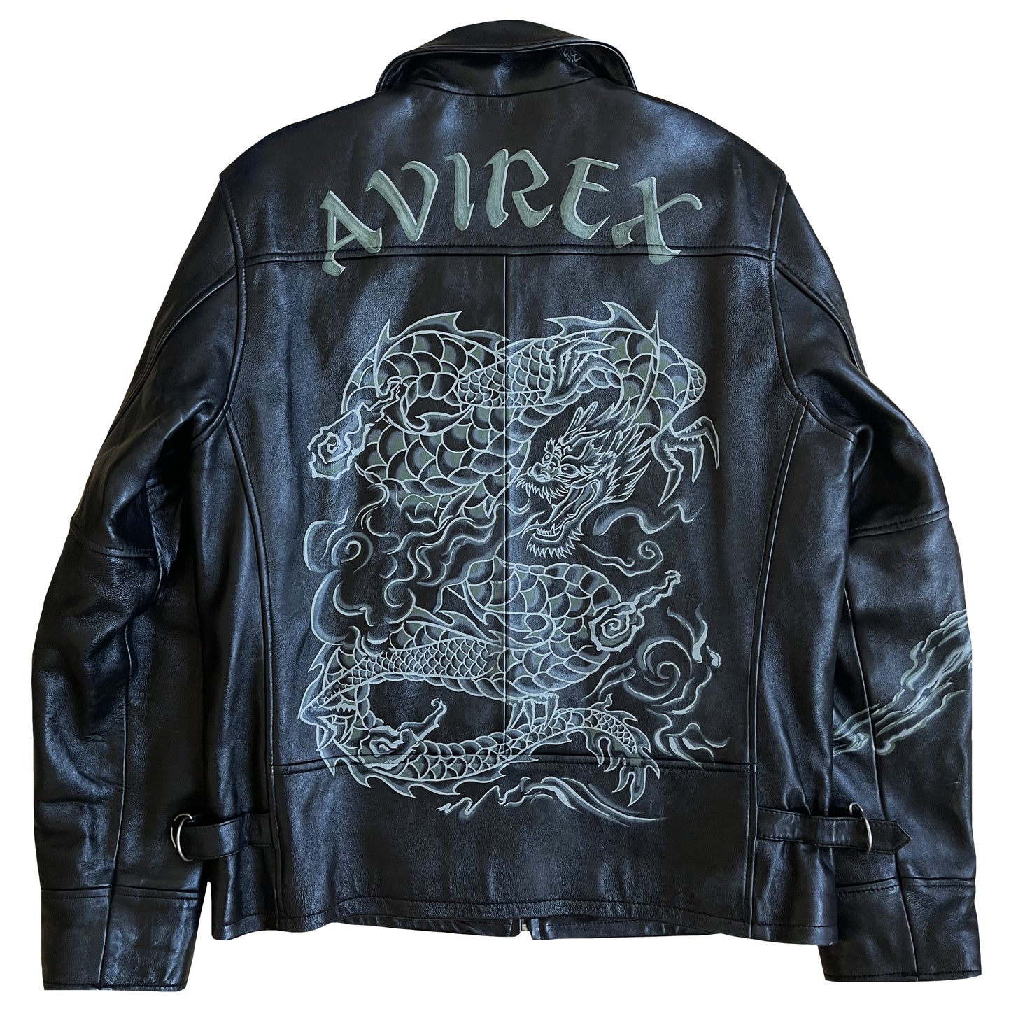 Avirex Hand Painted Dragon Leather Jacket - L