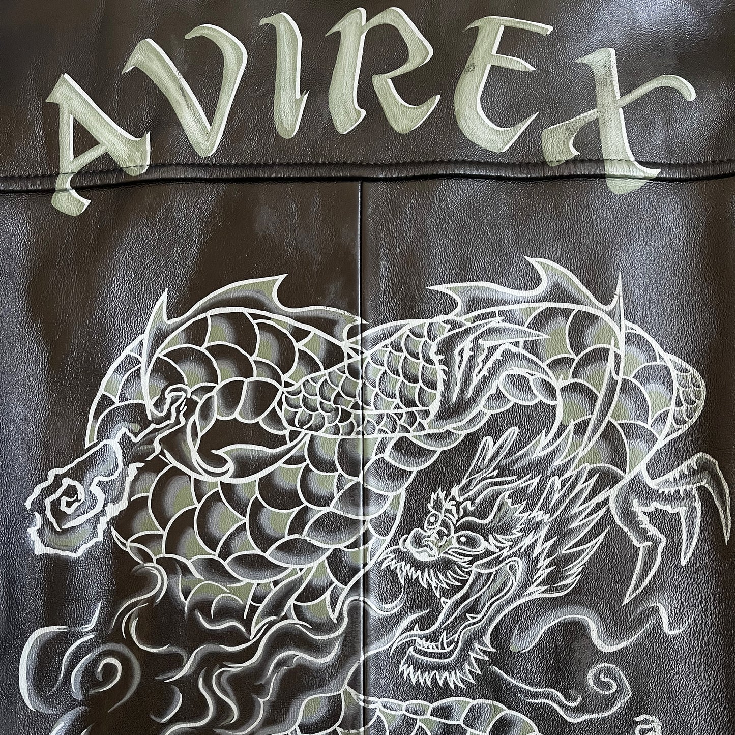 Avirex Hand Painted Dragon Leather Jacket - L