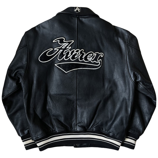 Avirex Spell Out Leather Varsity Jacket - M