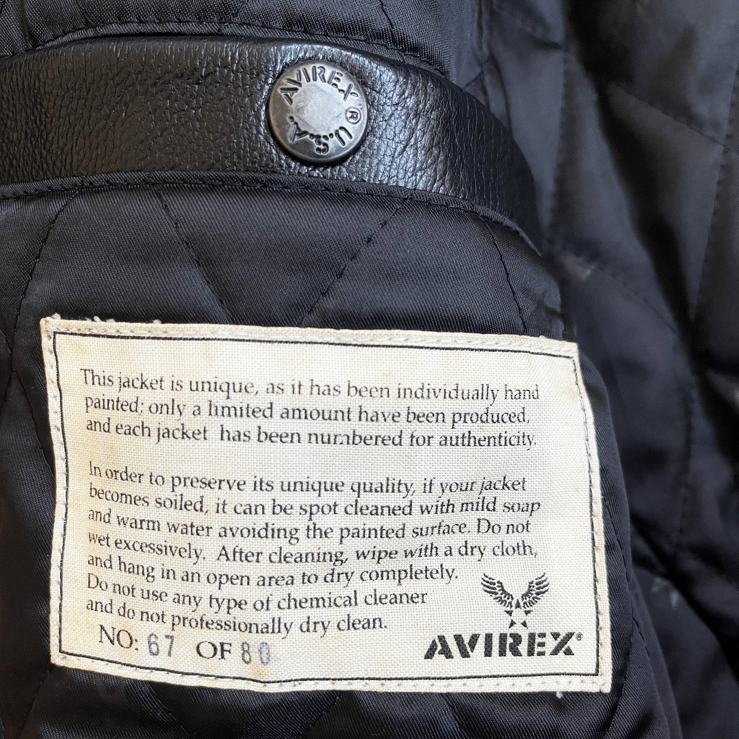 Avirex Hand Painted Dragon Leather Jacket - L