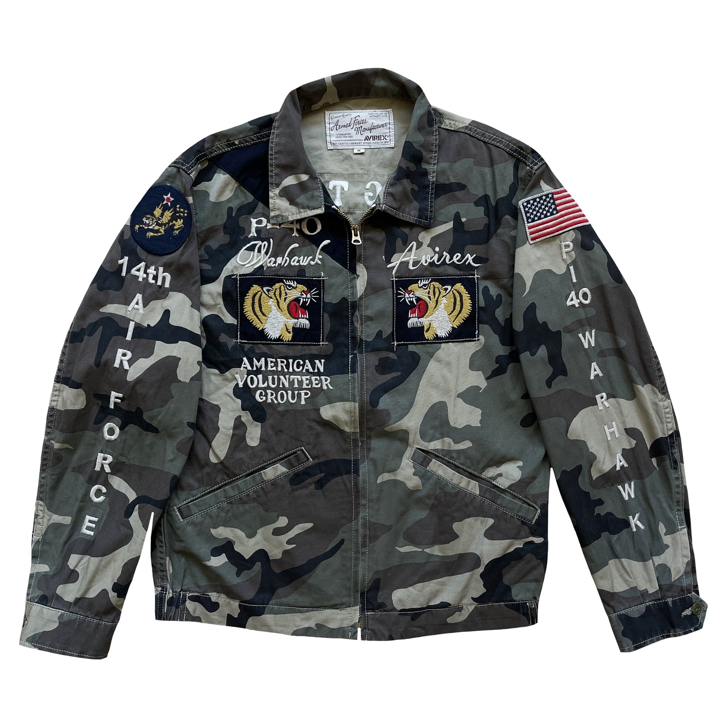 Avirex US 'Flying Tigers' Camo Military Jacket - S