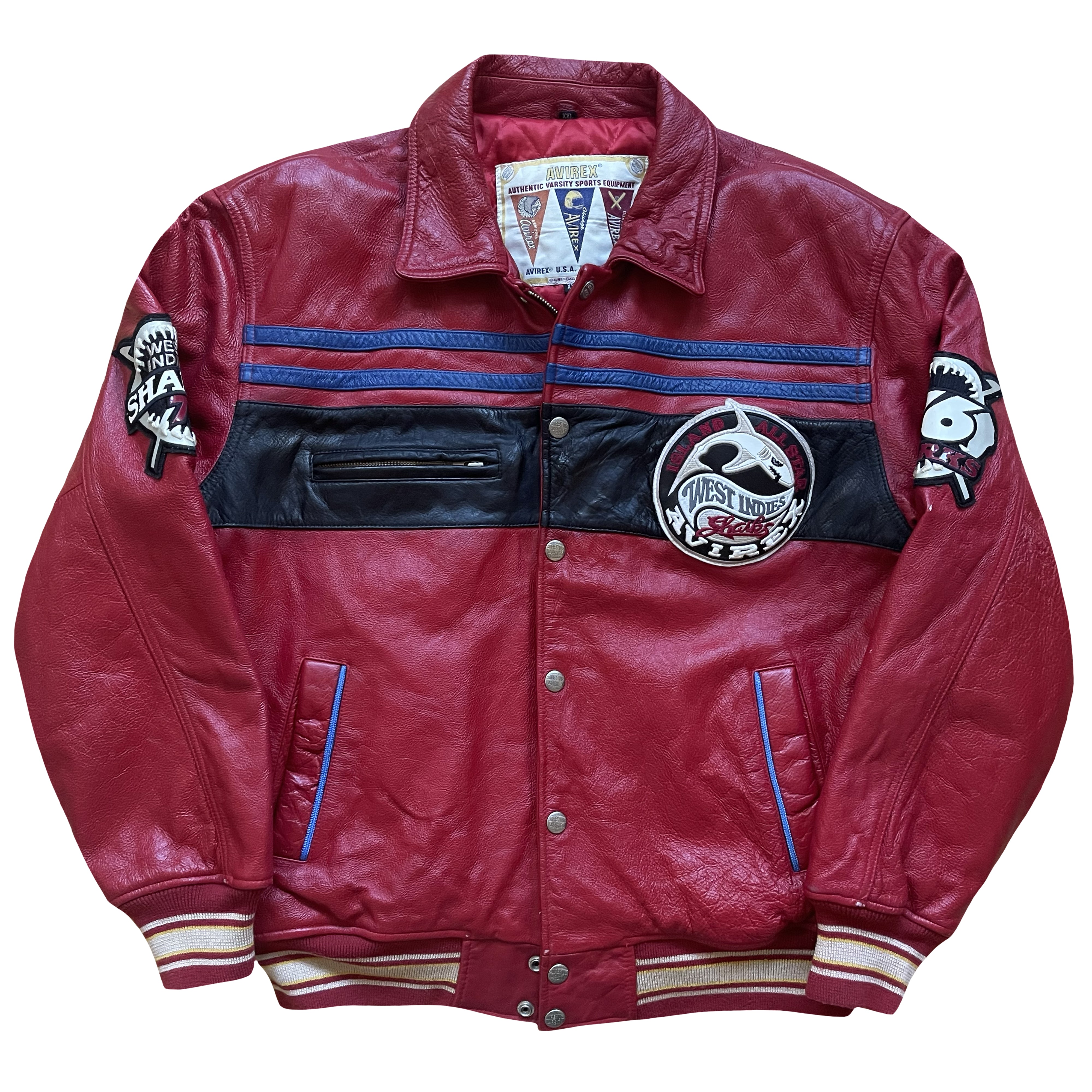 希少 AVIREX LEATHER MA-1 FLYING SHARKS Vintage Avirex Leather Varsity Jacket – The Holy Grail