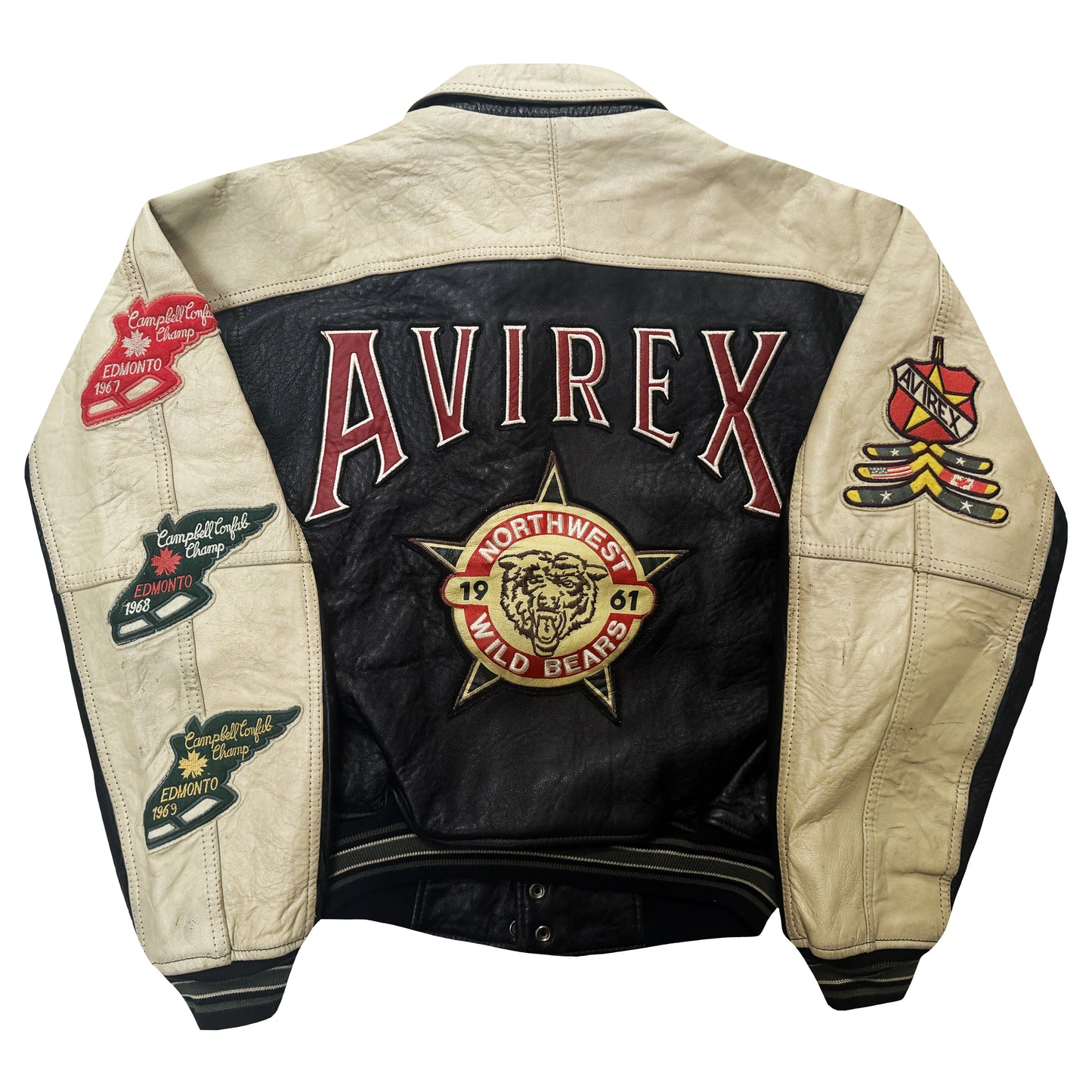 Avirex 'North West Wild Bears' Leather Varsity Jacket - S