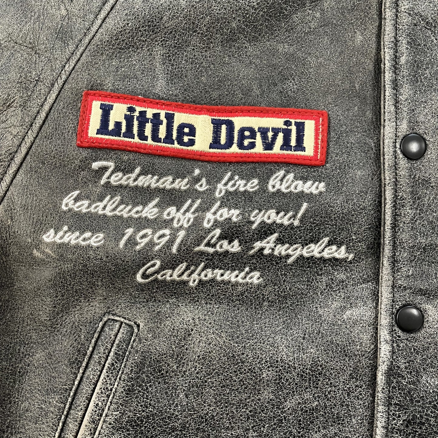 Tedman's Acid Wash Leather Varsity Jacket - L