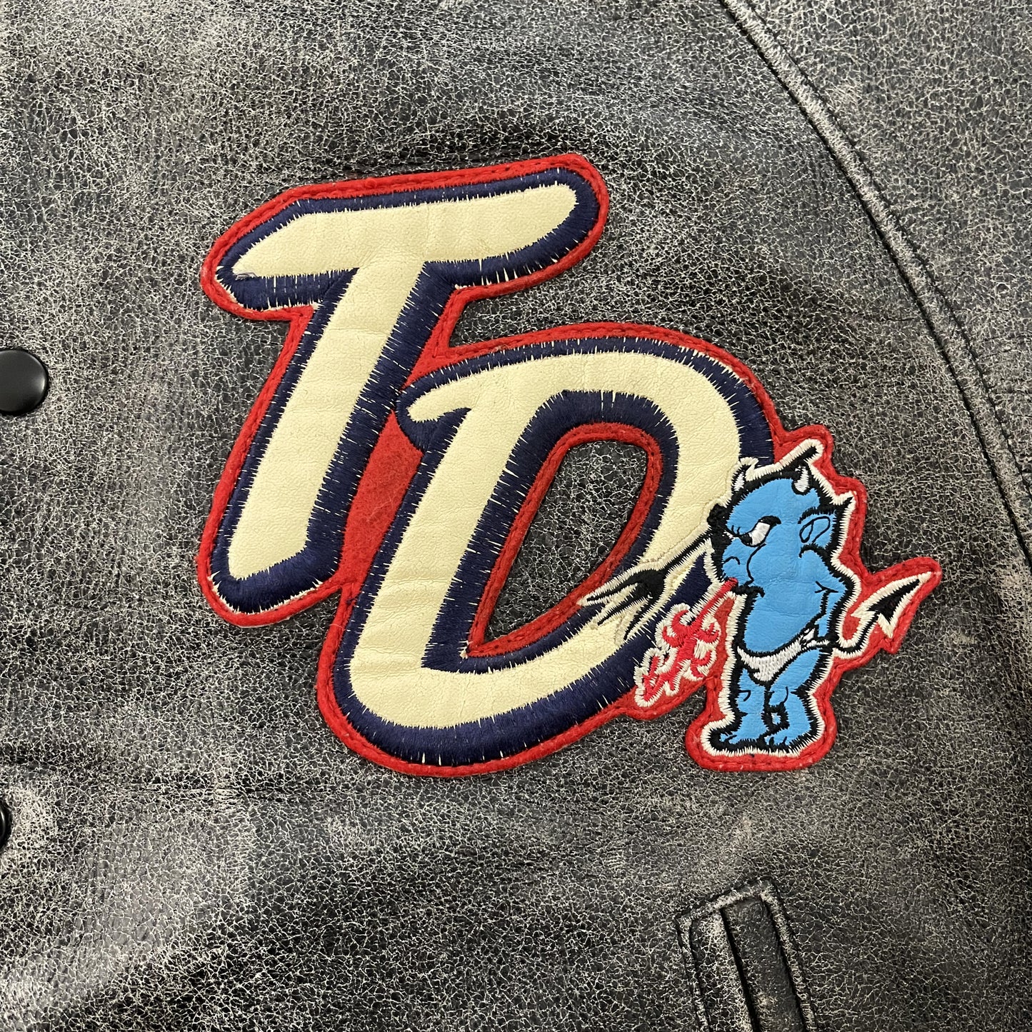 Tedman's Acid Wash Leather Varsity Jacket - L