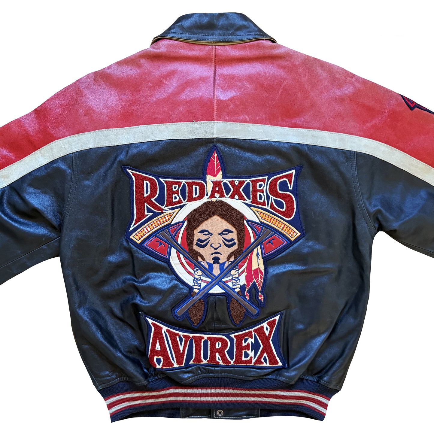 Avirex 'Red Axes' Leather Varsity Jacket - S