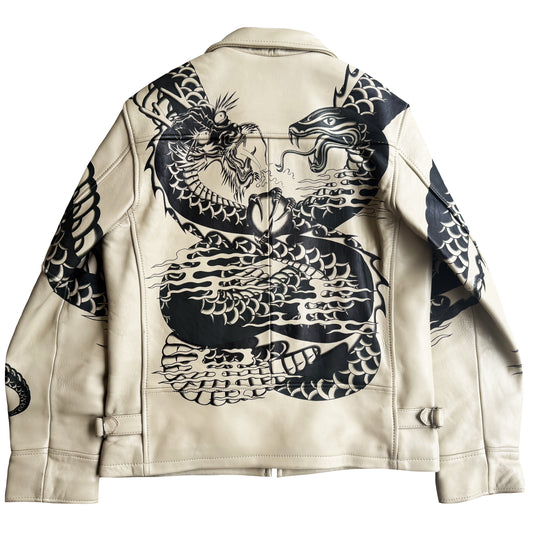 Avirex Hand Painted Snake & Dragon Leather Jacket - XL