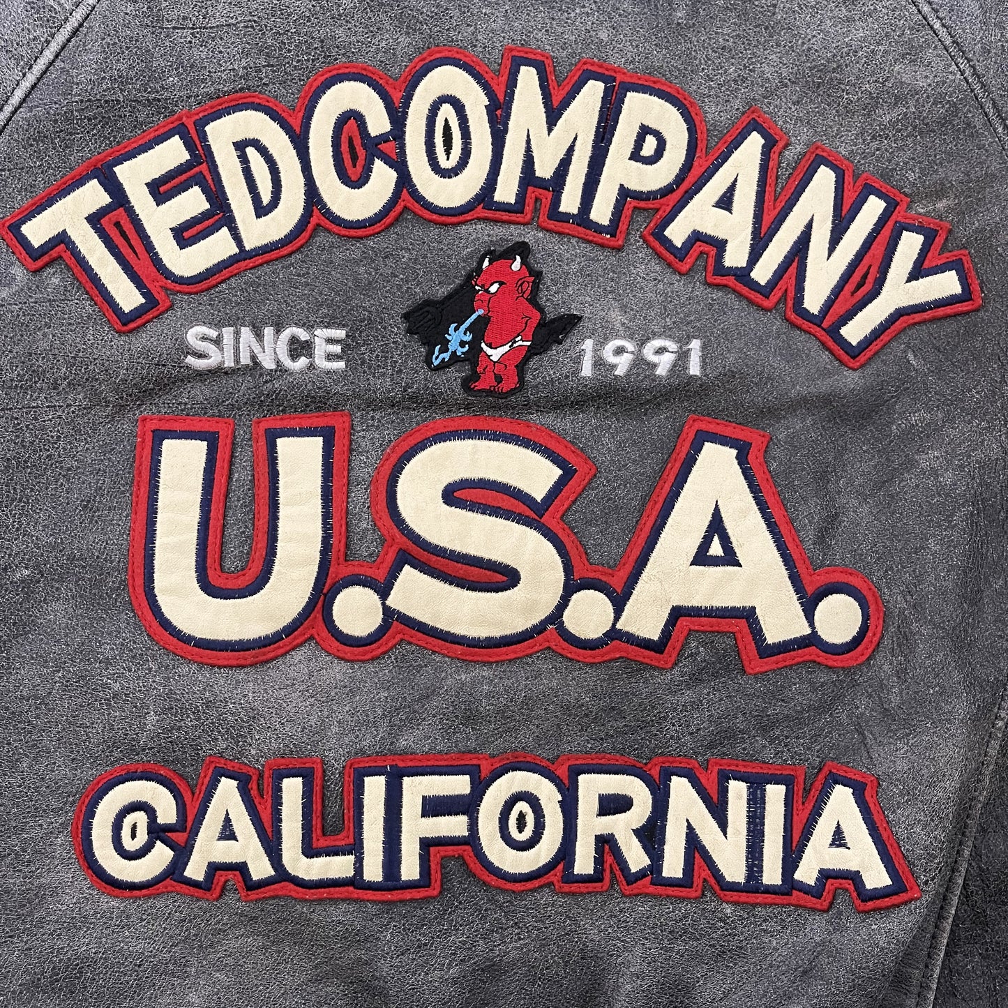 Tedman's Acid Wash Leather Varsity Jacket - L