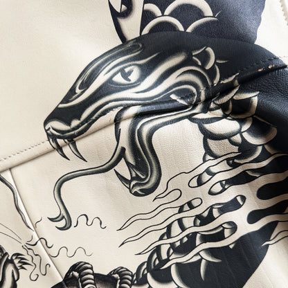 Avirex Hand Painted Snake & Dragon Leather Jacket - XL