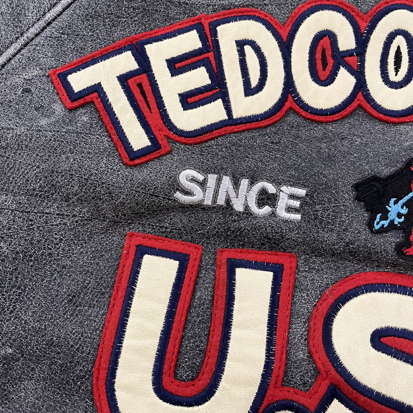 Tedman's Acid Wash Leather Varsity Jacket - L