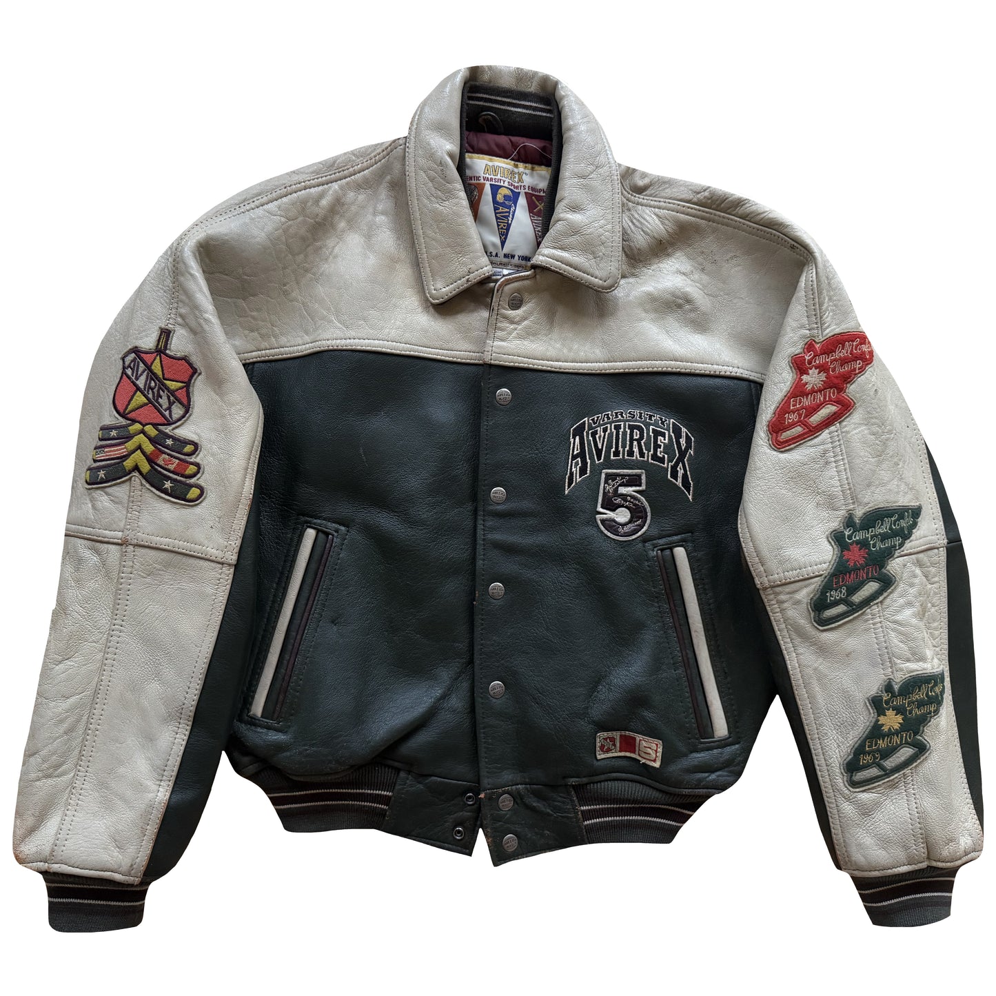 Avirex 'North West Wild Bears' Leather Varsity Jacket - S