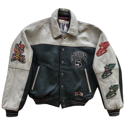 Avirex 'North West Wild Bears' Leather Varsity Jacket - S