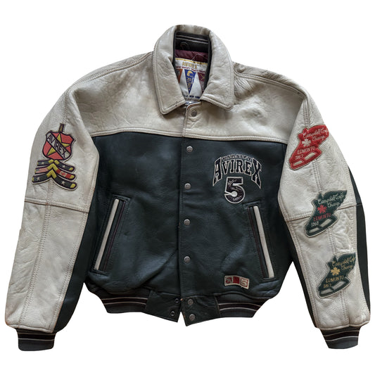 Avirex 'North West Wild Bears' Leather Varsity Jacket - S