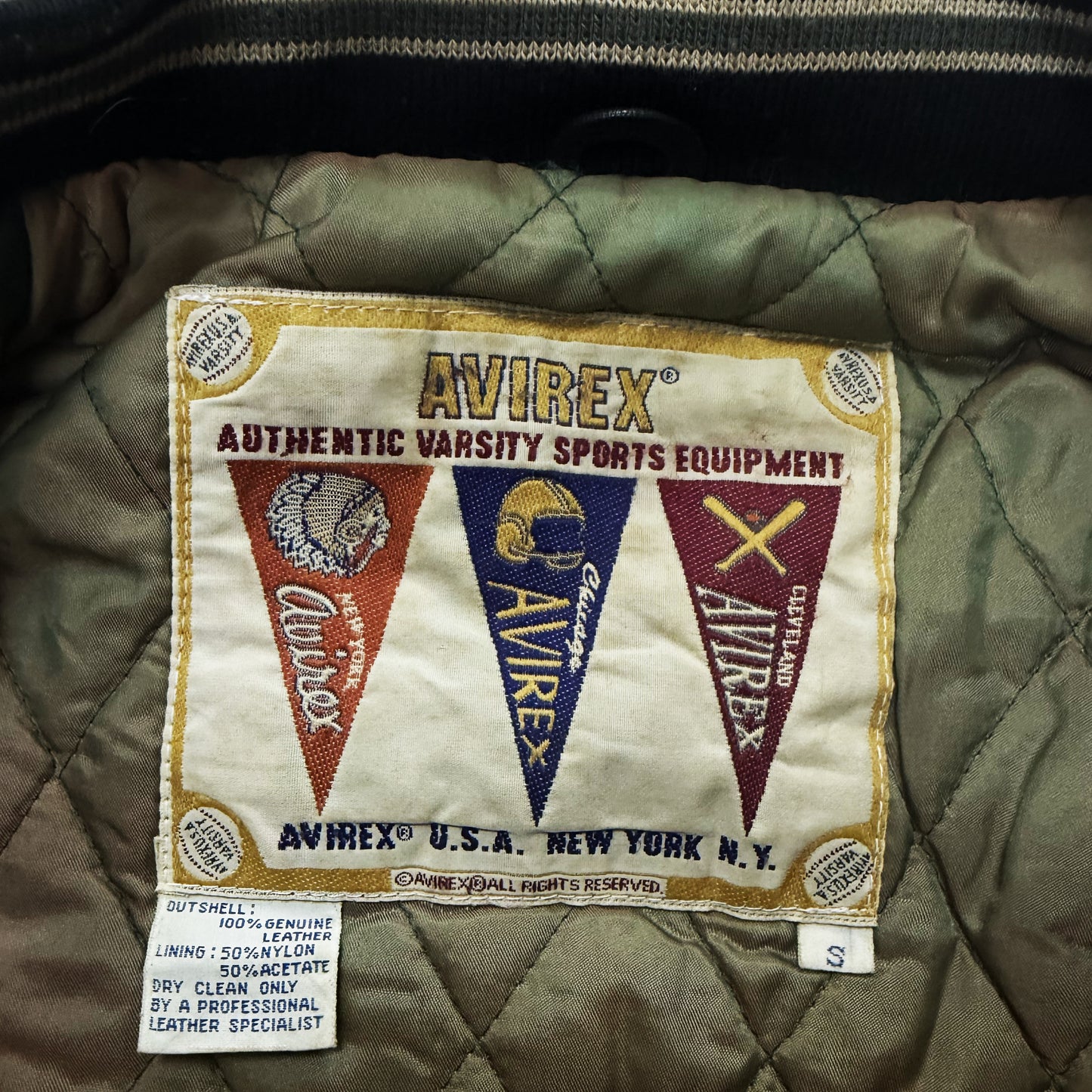 Avirex 'North West Wild Bears' Leather Varsity Jacket - S