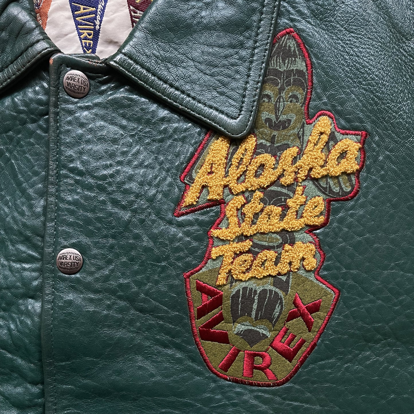 Avirex 'Alaskan Wild Bears' Leather Varsity Jacket - M