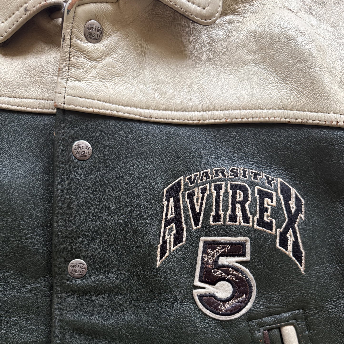Avirex 'North West Wild Bears' Leather Varsity Jacket - S