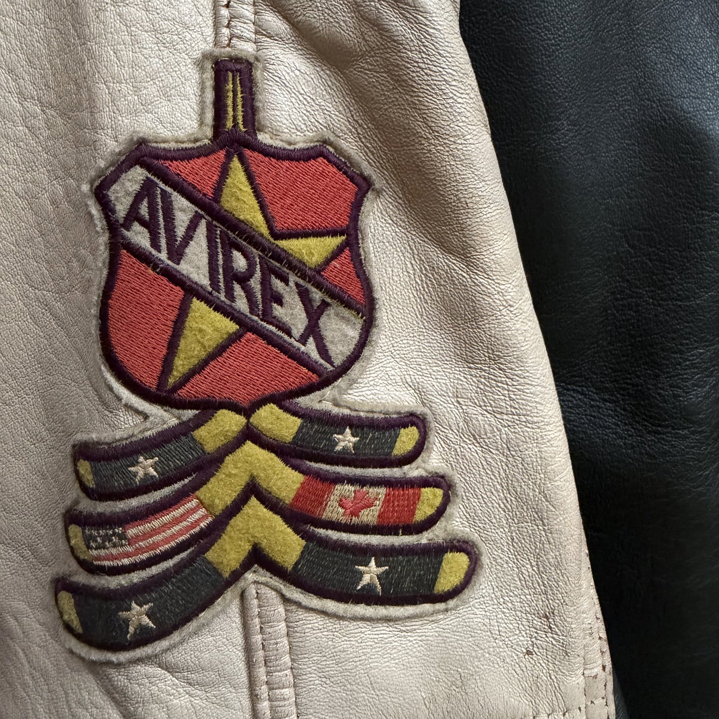 Avirex 'North West Wild Bears' Leather Varsity Jacket - S