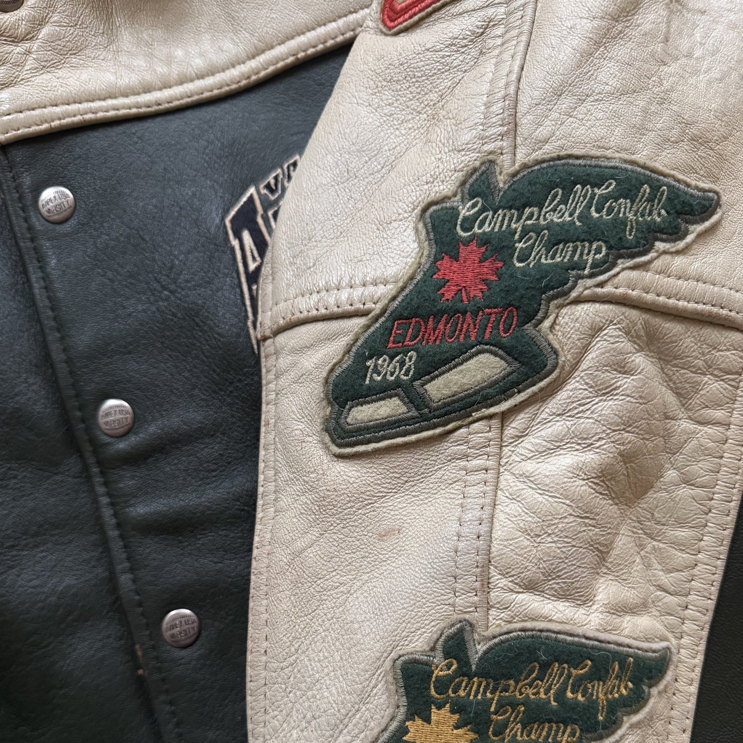 Avirex 'North West Wild Bears' Leather Varsity Jacket - S