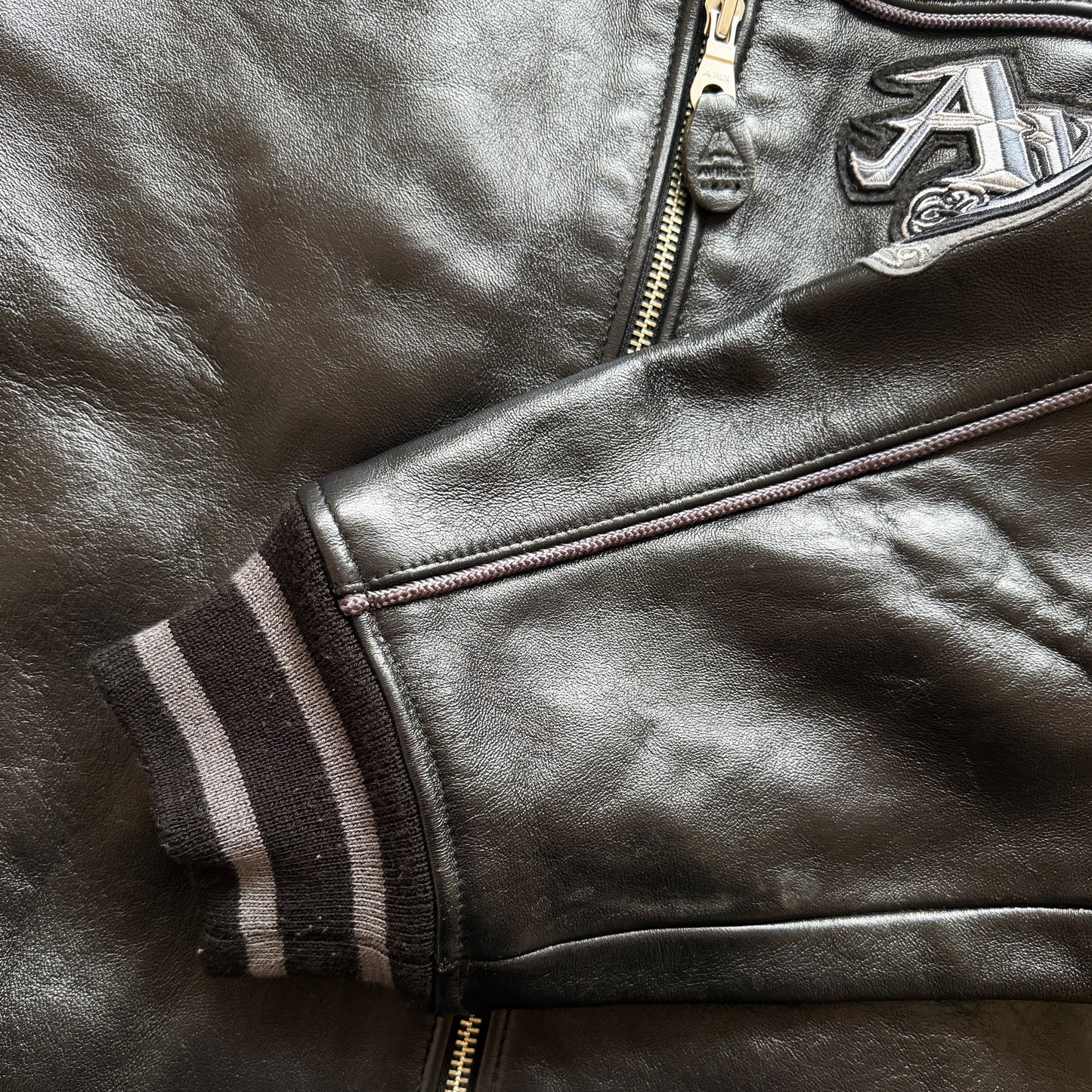 Avirex 'Rides & Rims' Leather Varsity Jacket - L