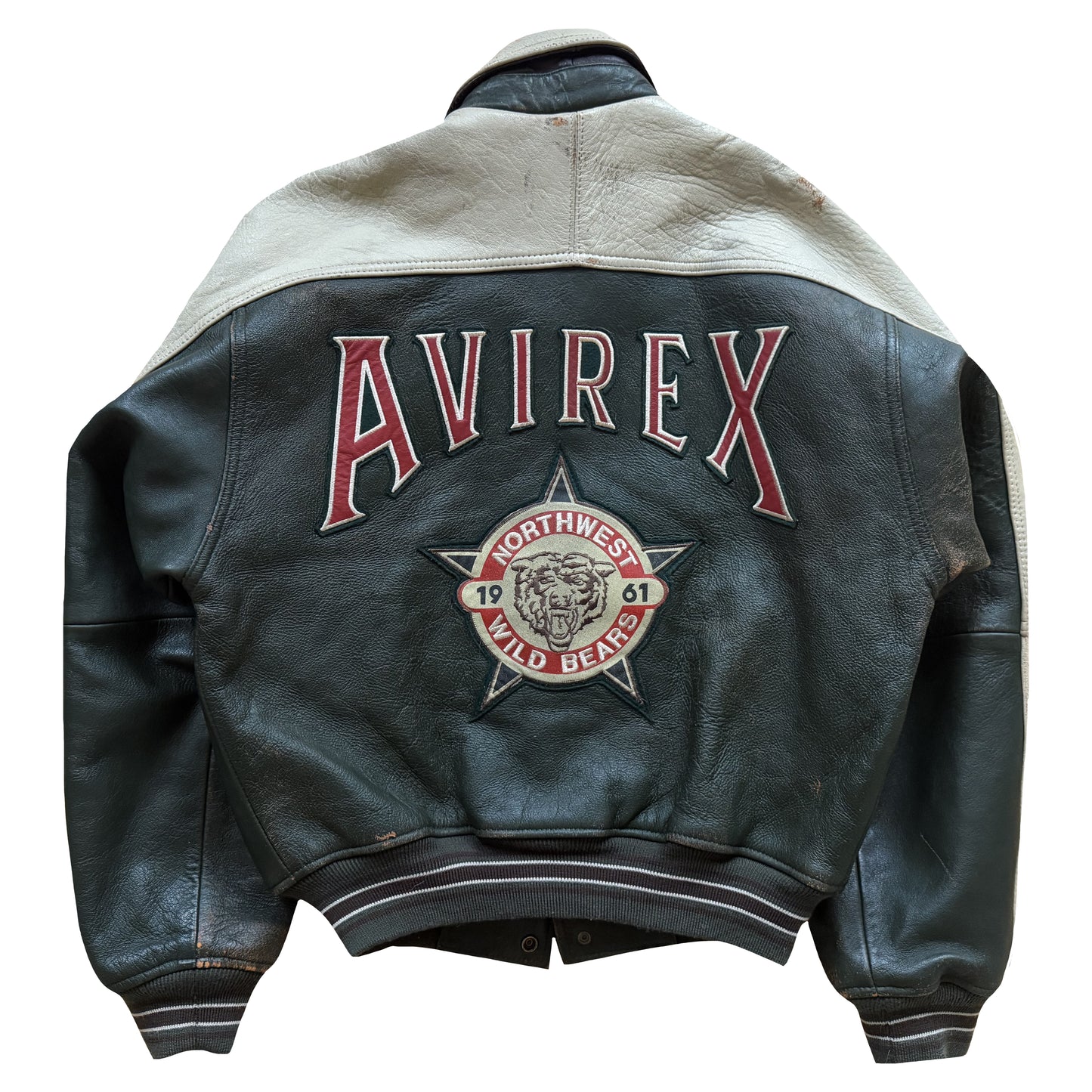 Avirex 'North West Wild Bears' Leather Varsity Jacket - S