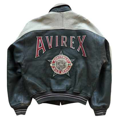 Avirex 'North West Wild Bears' Leather Varsity Jacket - S