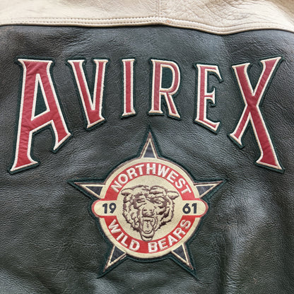 Avirex 'North West Wild Bears' Leather Varsity Jacket - S