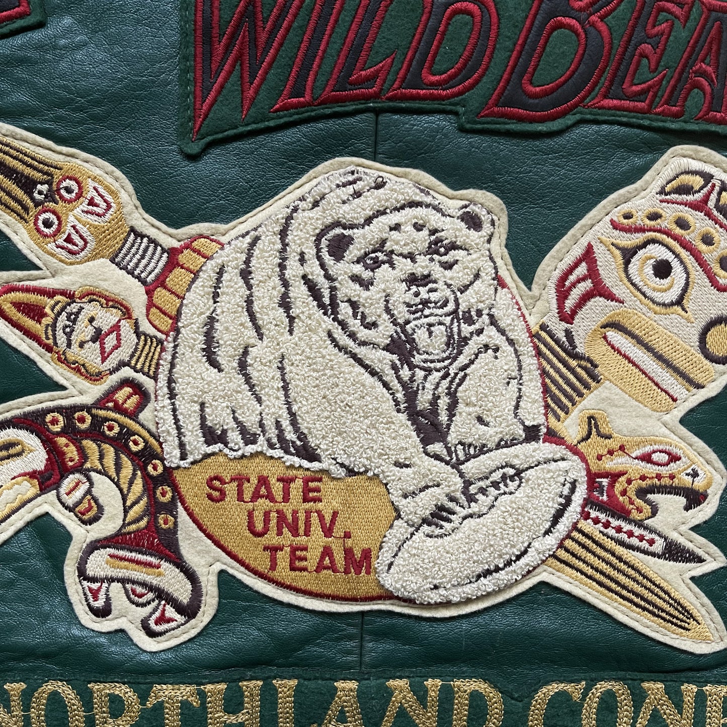 Avirex 'Alaskan Wild Bears' Leather Varsity Jacket - M