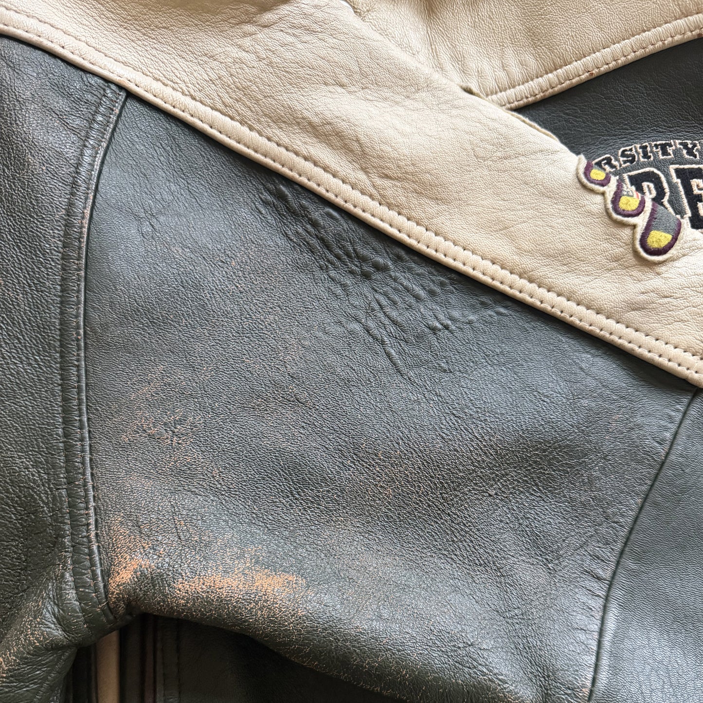 Avirex 'North West Wild Bears' Leather Varsity Jacket - S